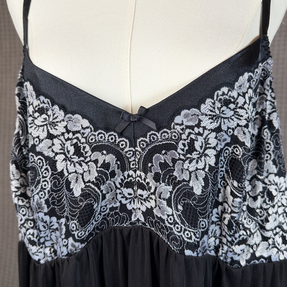 3X Delta Burke Vintage Black Flora Lace Babydoll Lingerie Nightie Chemise Slip - Picture 4 of 11